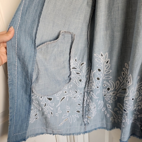 Chico's Women's Indigo Eyelet Topper 3/4 Sleeve Jacket Duster Size 3 NWT - Picture 6 of 10